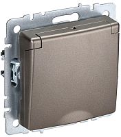 Розетка с заземлением без рамки IEK Brite РСбш10-3-44-БрШ 1-м. крышка шторки IP44 шампань картинка